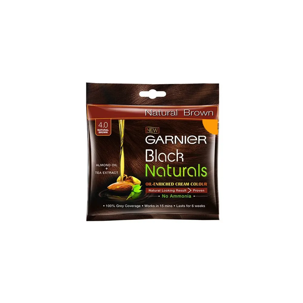 Garnier Black Naturals Almond Oil + Tea Extract 4.0 Natural Brown  20 Ml + 20Gm