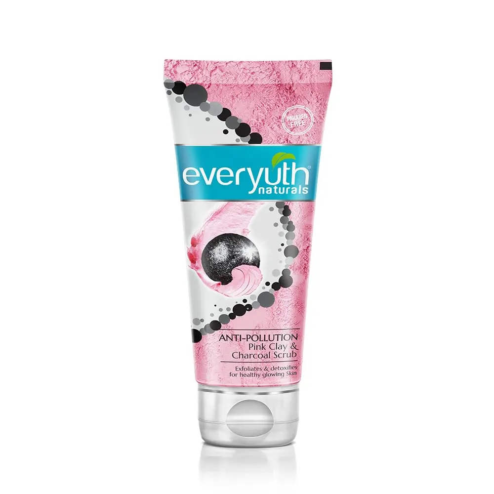 Zydus Wellness Everyuth Naturals Anti-Pollution Pink Clay &Amp; Charcoal Scrub Paraben Free 25G