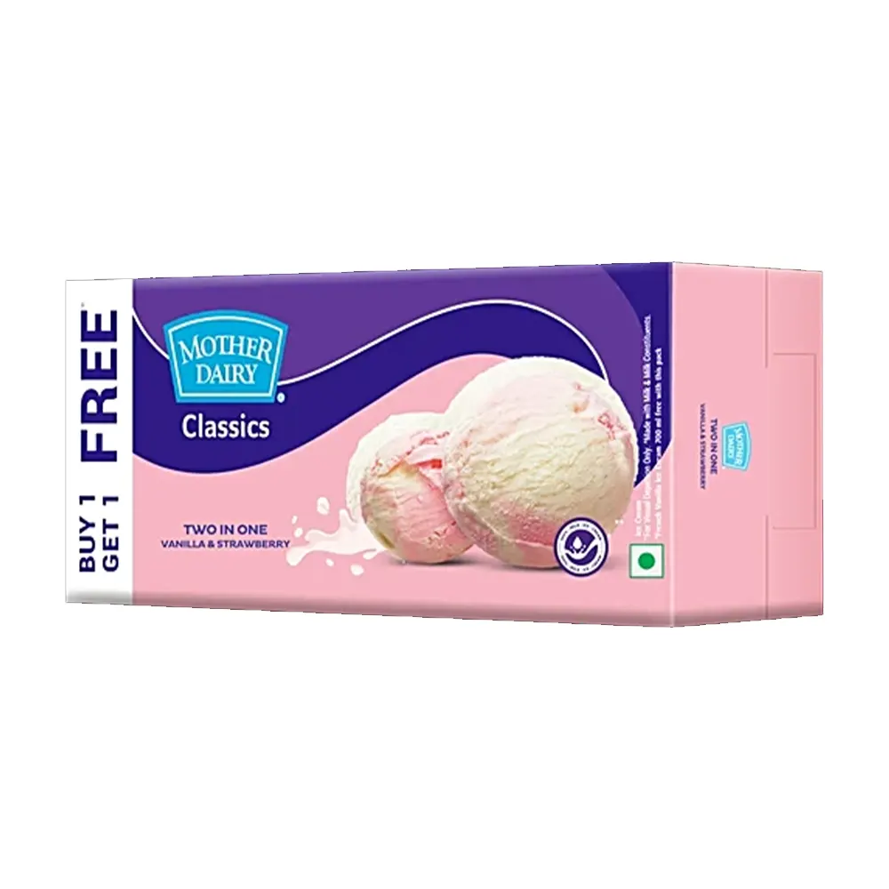 Mother Dairy Classics Two In One Vanilla And Strawberry Ice Cream Buy 1 Get 1 Free 700Ml