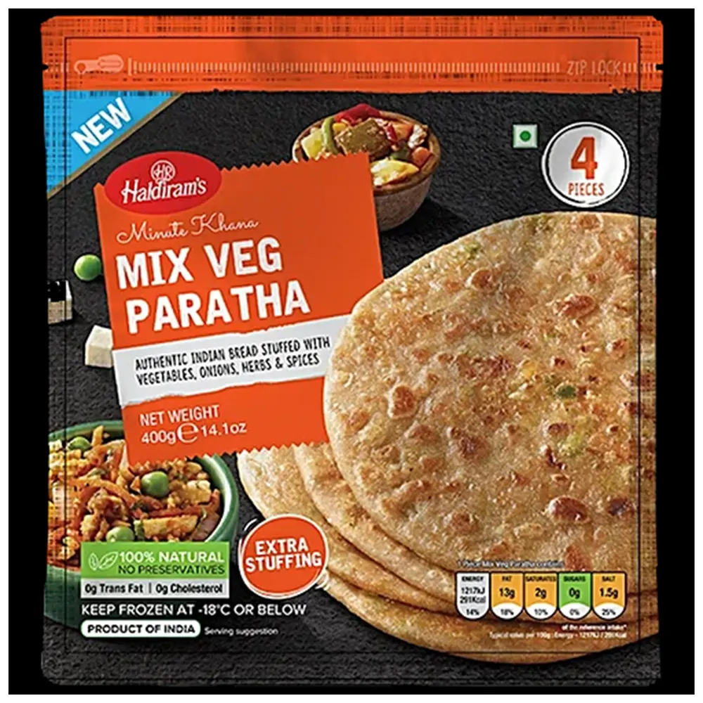Haldiram'S Minute Khana Mix Veg Paratha 4 Pieces Medium 400G