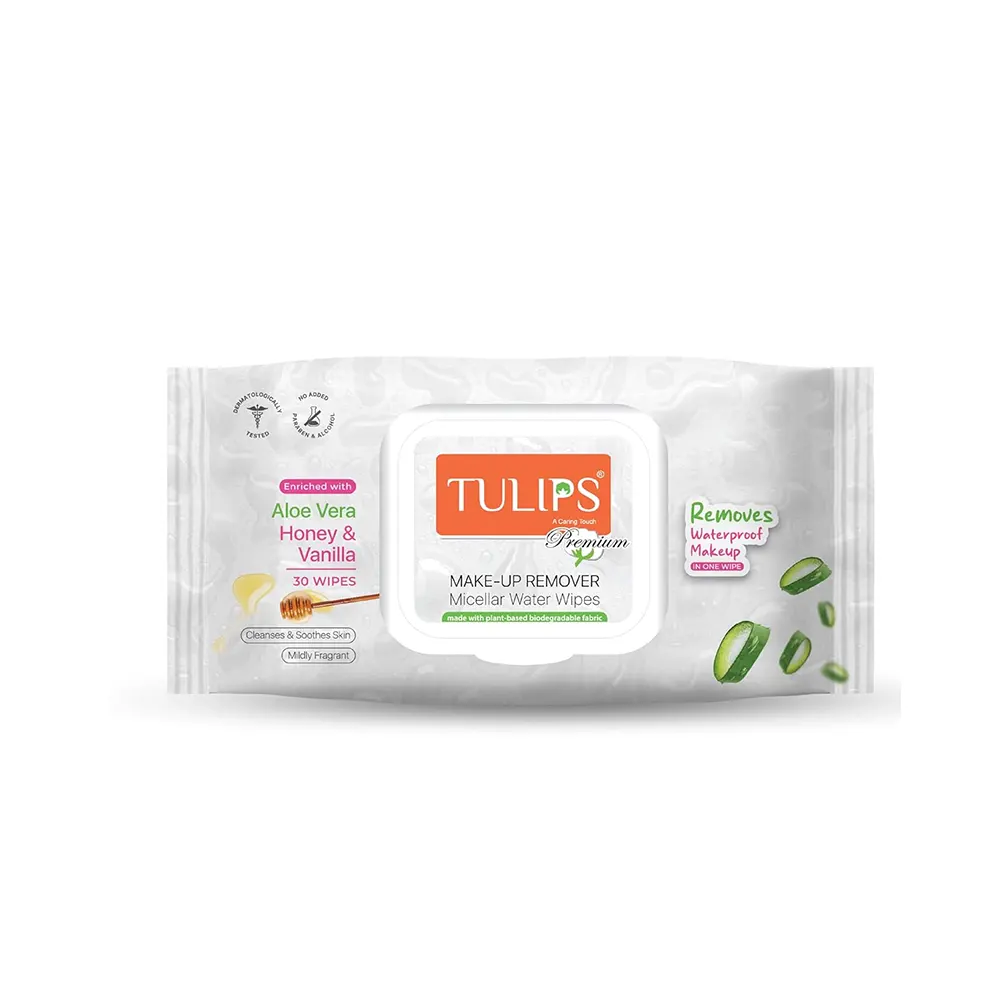 Tulips Premium Makeup Remover Micellar Water Wipes 30N