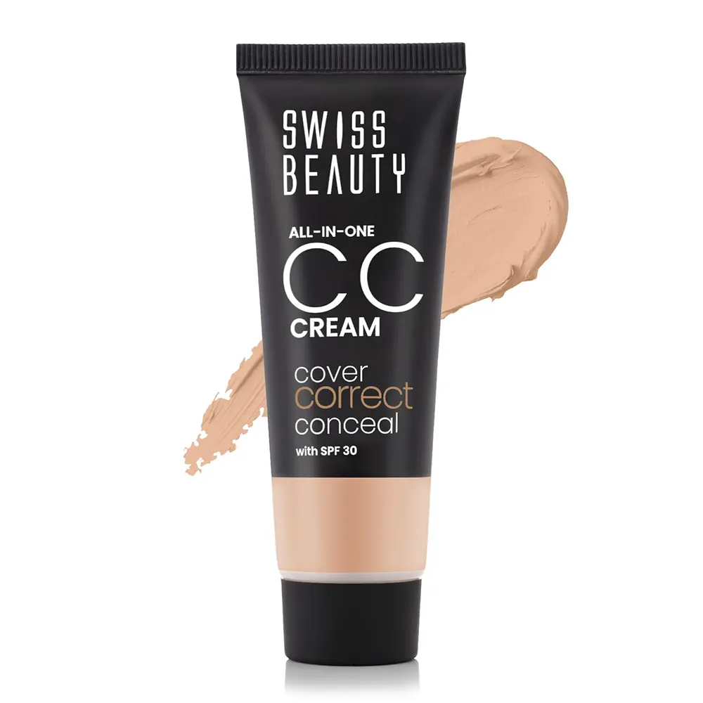 Swiss Beauty All In One Cc Cream Cover Correct Conceal Medium Coverage Natural Hydrating Finish Non Comedogenic With Spf 30 06Caramel Beige 25G