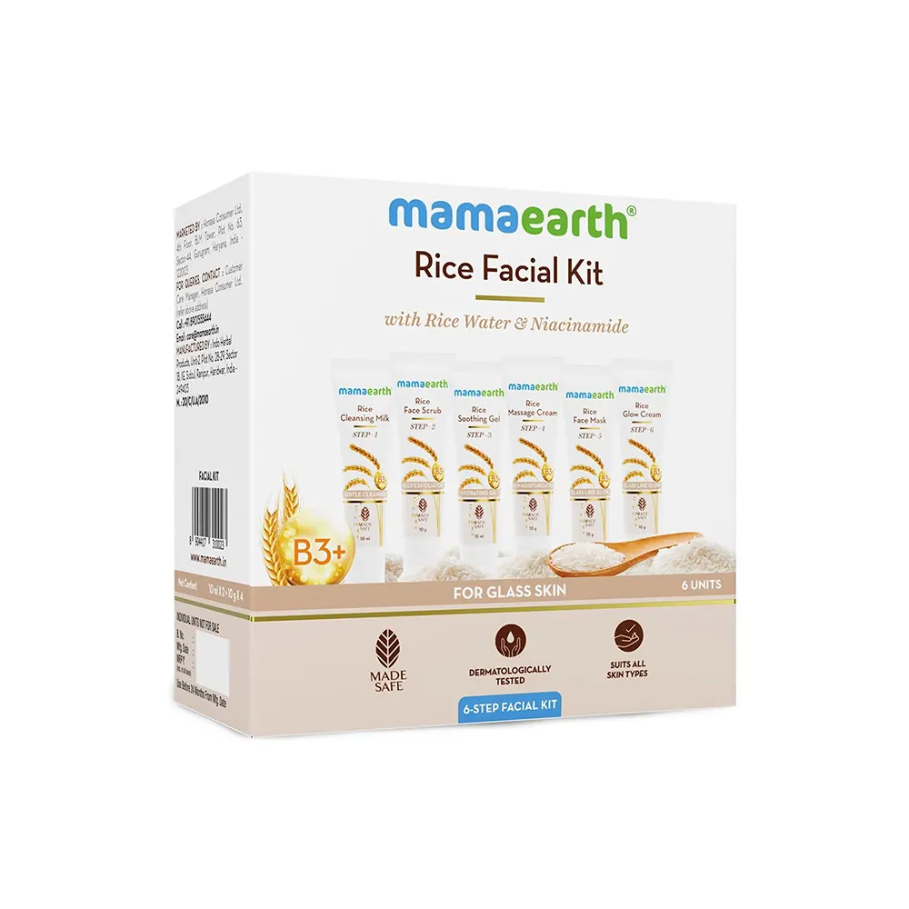 Mamaearth Rice Facial Kit With Rice Water & Niacinamide For Glass Skin 6X10Ml