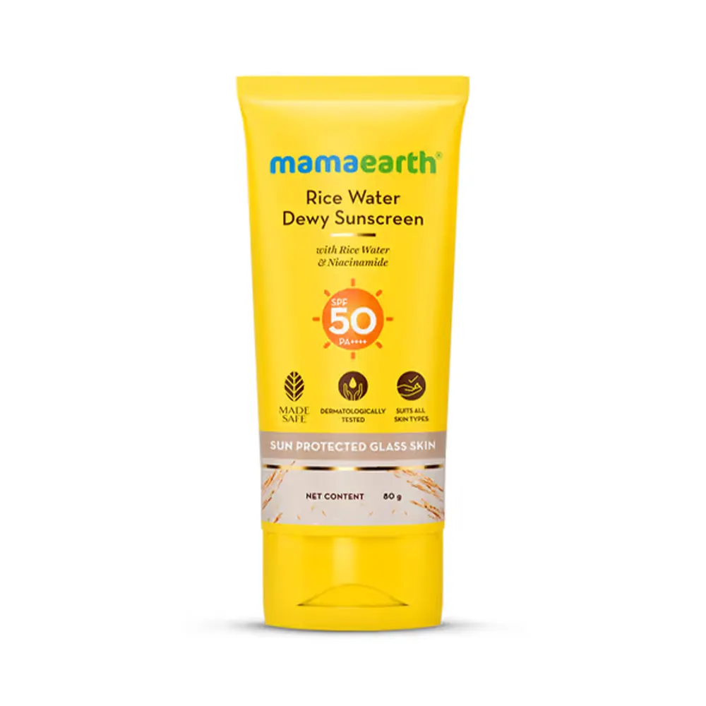 Mamaearth Rice Water Dewy Sunsncreen With Rice Water & Niacinamide Sun Protected  Glass Skin 50G