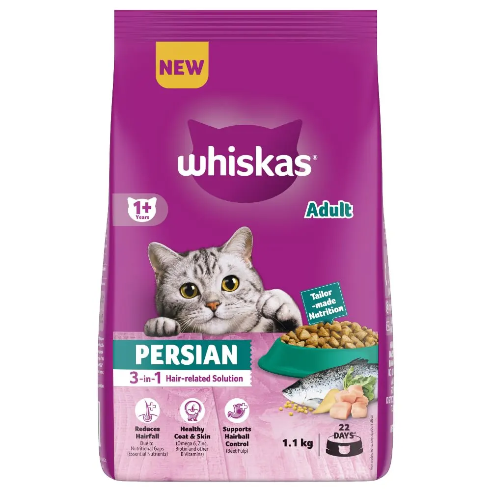 Whiskas Adult 1+ Persian 3-In-1- Hair-Related Solution Tailor-Made Nutrition 1.1Kg