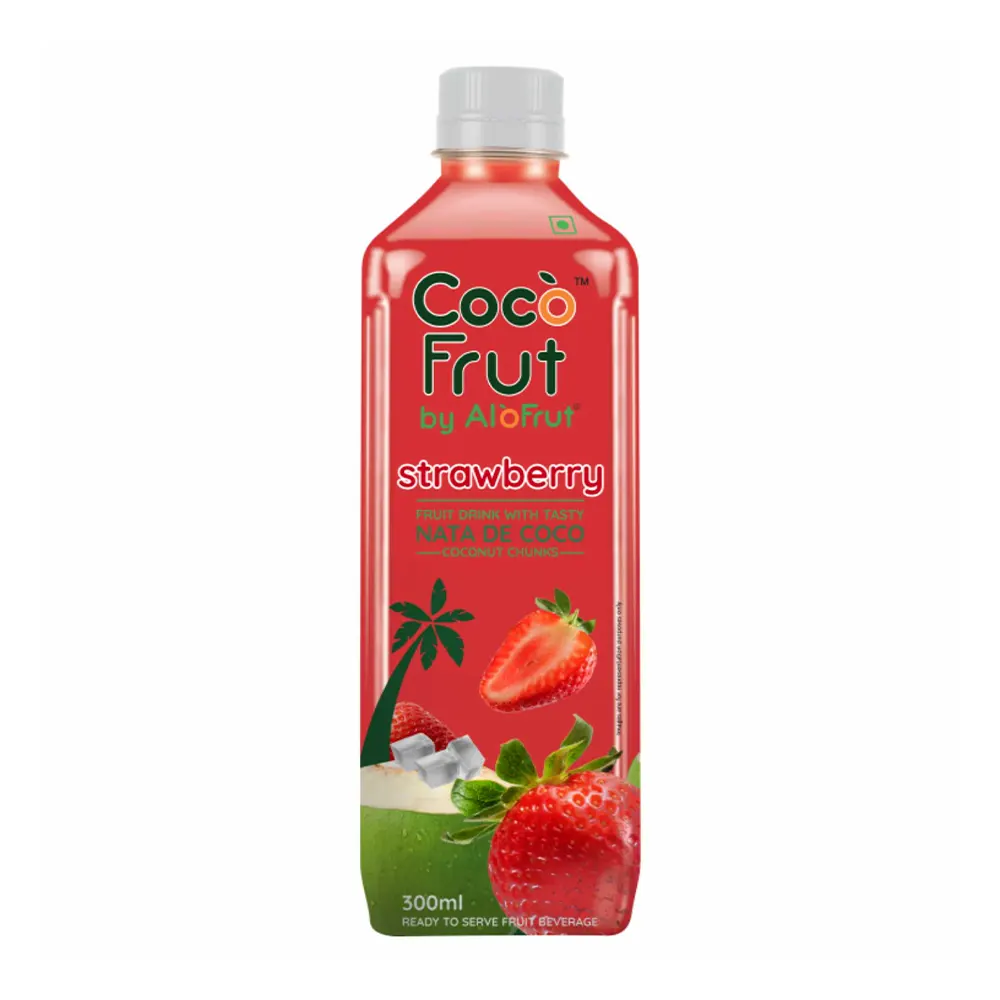 Alo Frut Strawberry Fuit Drink With Tasty Coconut Chunks Nata De Coco 300Ml