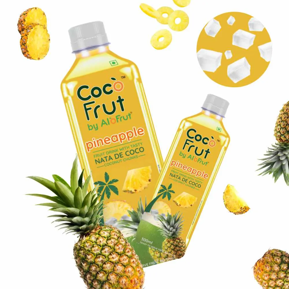 Alo Frut Pineapple Fuit Drink With Tasty Coconut Chunks Nata De Coco 300Ml