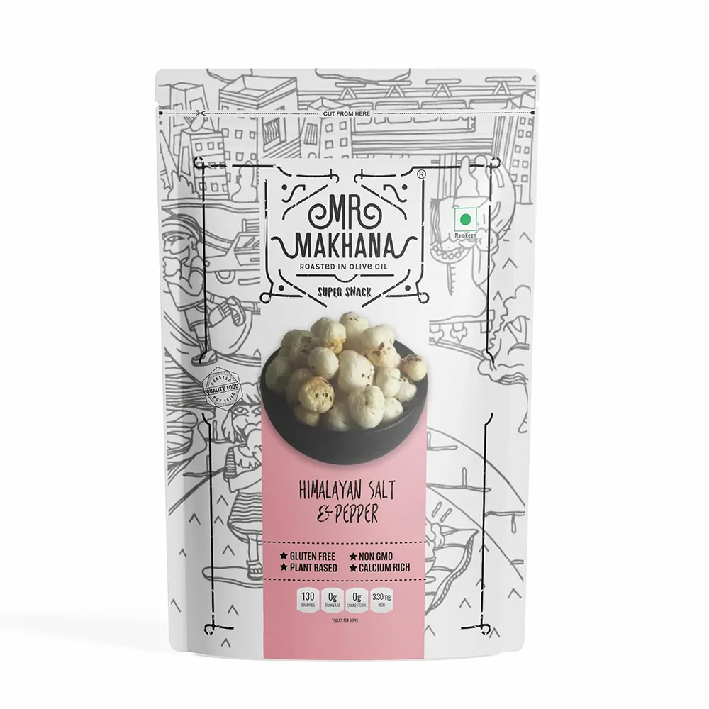 MR MAKHANA ROASTED IN OLIVE OIL HIMALAYN SALT AND PAPPER 64G