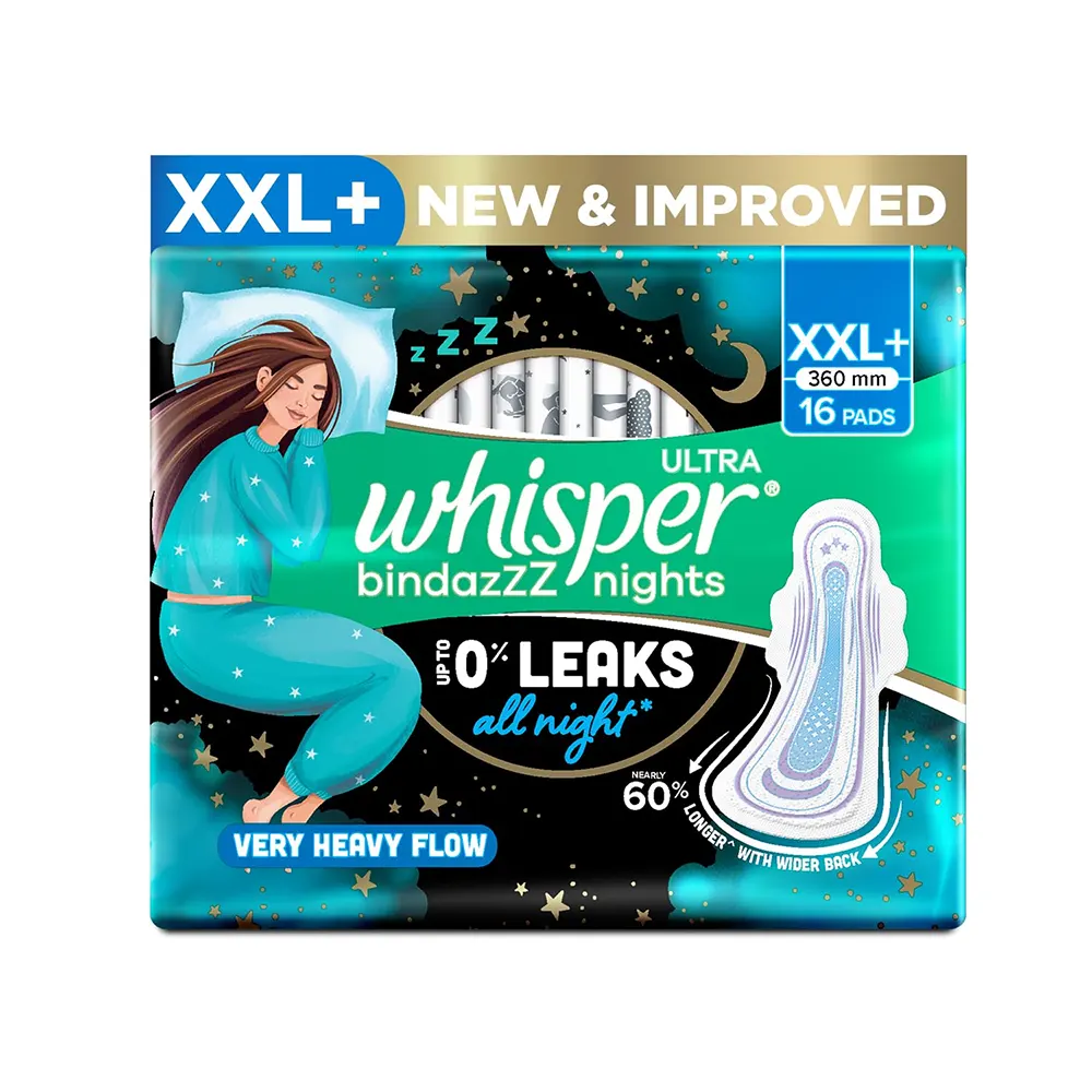 Whisper Ultra Bindaazzz Nights Xxl 360Mm Upto 0% Leaks All Nights 16Pads