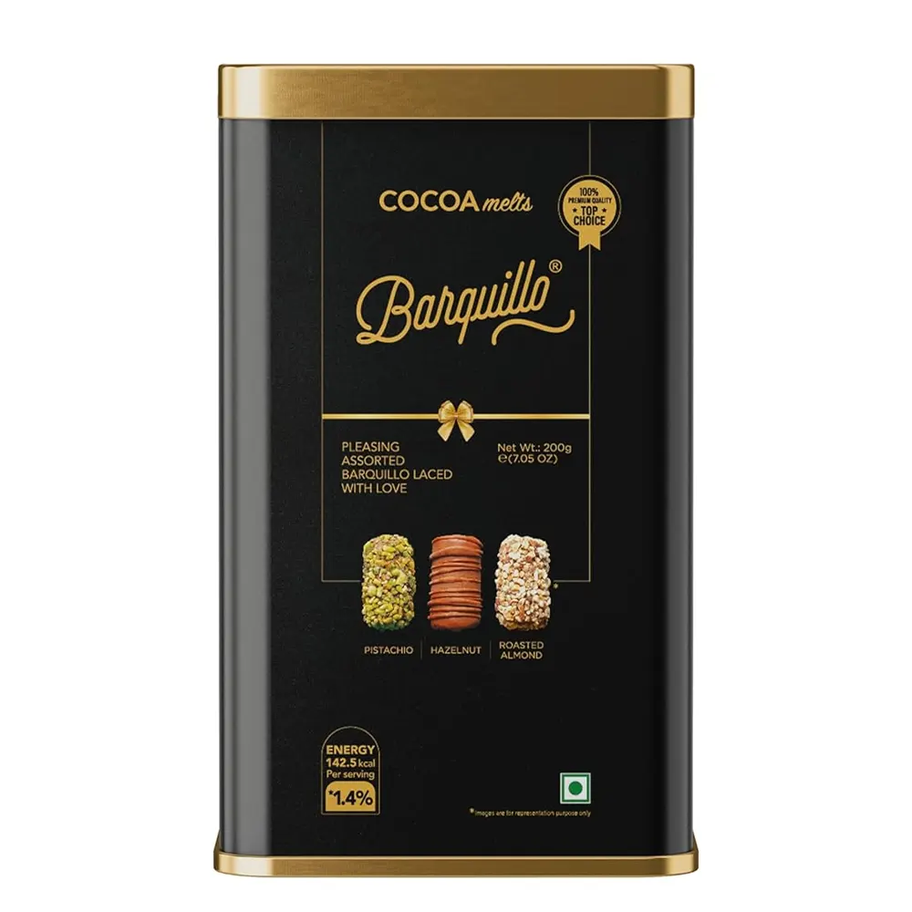 Cocoa Melts Barquillo Pistachio Hazelnut Roasted Almond Chocolates Tin Pack 200G