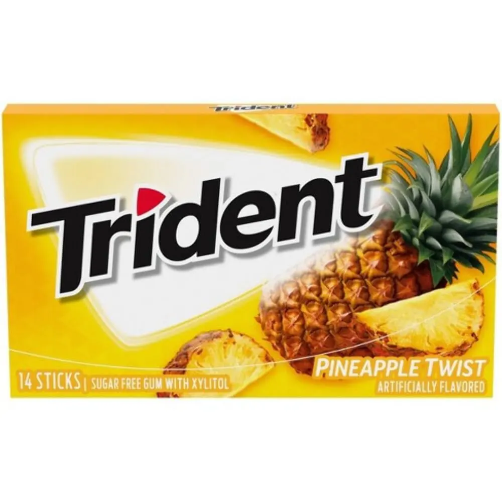 Trident Refreshingly Long Lasting Sugar Free Gum Pineapple Twist Artificial Flavour 14N