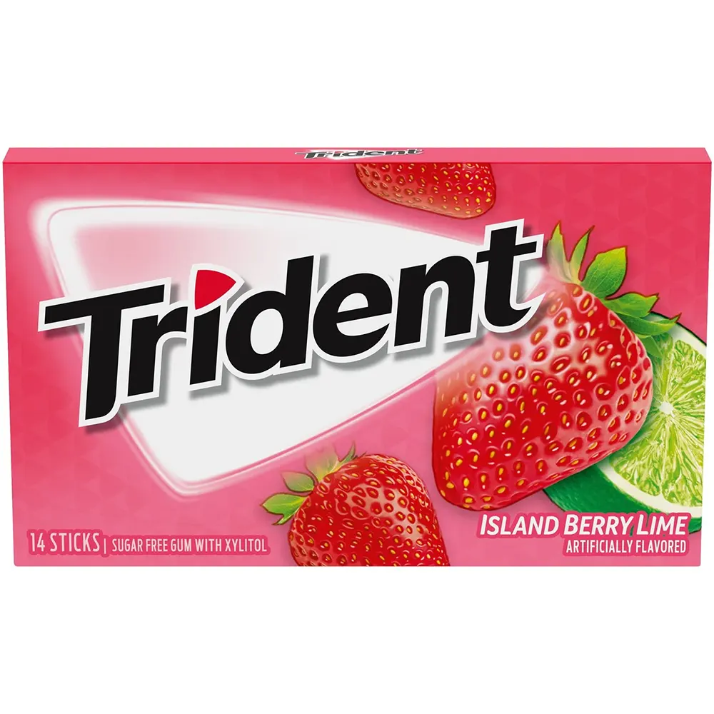 Trident Refreshingly Long Lasting Sugar Free Gum Island Berry Lime Artificial Flavour 14N