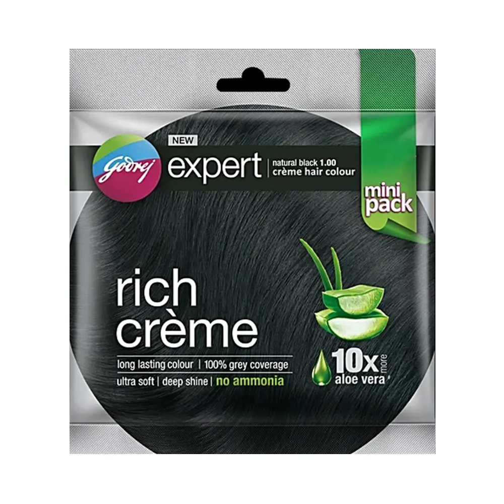 Godrej New Expert Rich Creme Natueal Black 1.00 Creme Hair Colour 11G + 11Ml