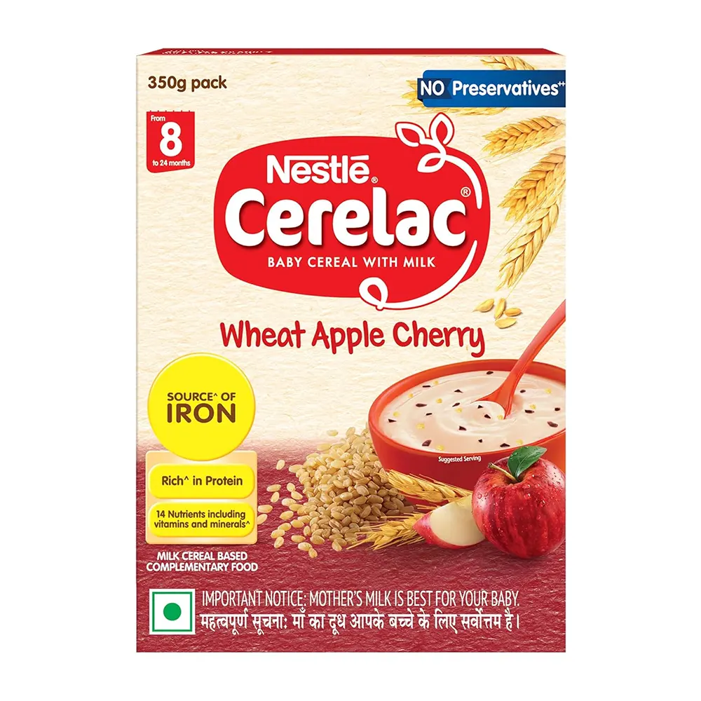 Nestle Cerelac Baby Creal With Milk Wheat Apple Cherry  From 8 To 24 Months  350G