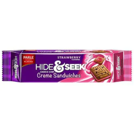 Parle Strawberry Flavoured Hide & Seek Choco Chip Creme Sandwiches 125G