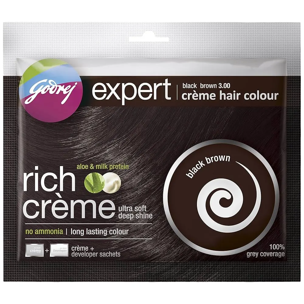 Godrej Expert Black Brown 3.00 Creme Hair Colourno Amonia 11G + 11Ml