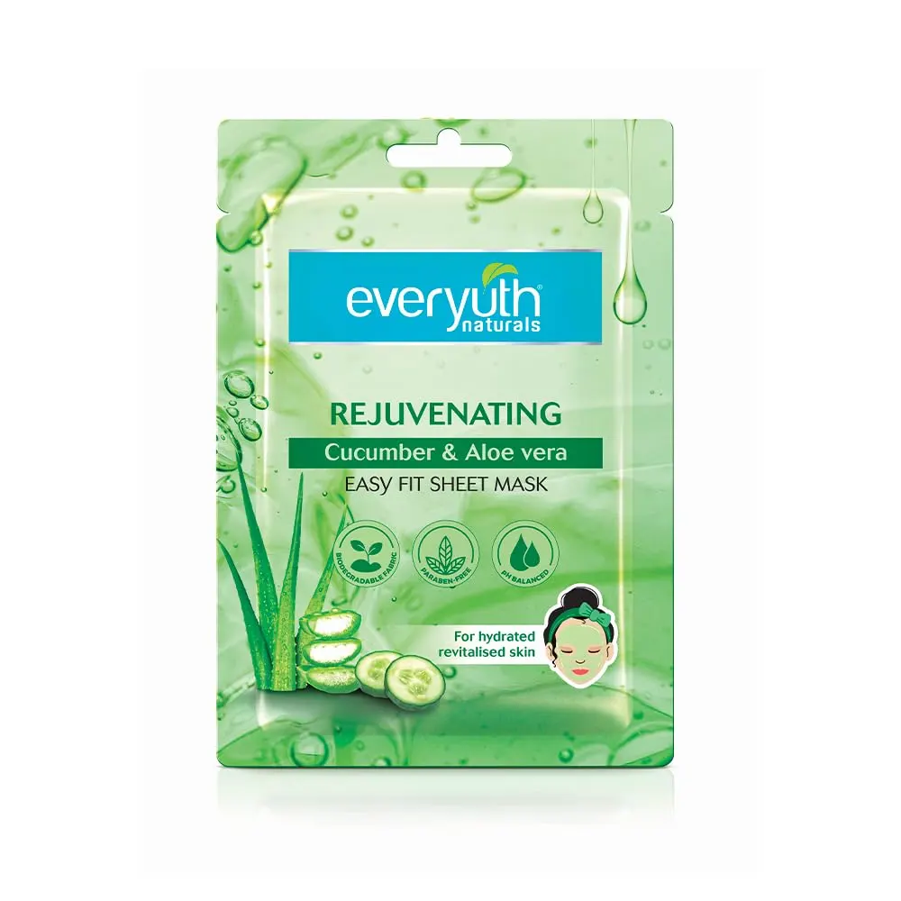 Zydus Wellness Everyuth Naturals Rejuvenating Cucumber And Aloe Vera Easy Fit Sheet Mask 1Set