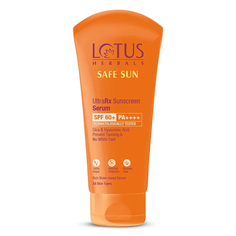 Lotus Herbals Safe Sun Sunscreen Serum Spf 60+ Ultra Rx Pa++++ Uva Uvb All Skin Types 50Ml