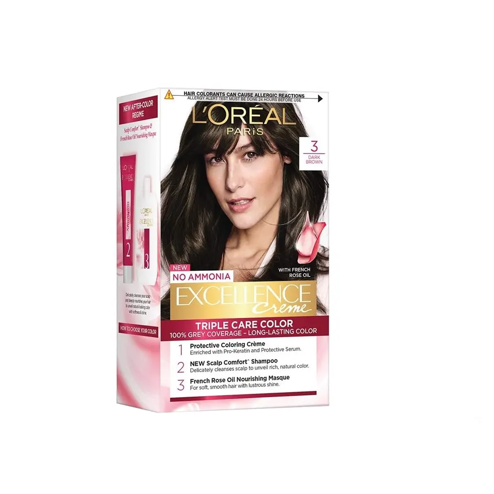 L'Oreal Paris 3 Dark Brown Excellence Creme Triple Care Color Pack 40G + 82.5Ml