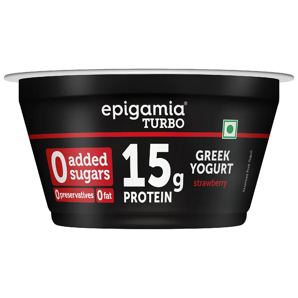 Epigamia Turbo 15G Protein Greek Yogurt Strawberry 0 Added Sugar 140G