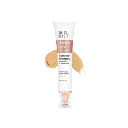 Swiss Beauty Flawless Finish Daily Wear Lightweight Foundation With Vitamin C And Macadamia Oil Radiance Moisturising 04 Natural Nude 40G